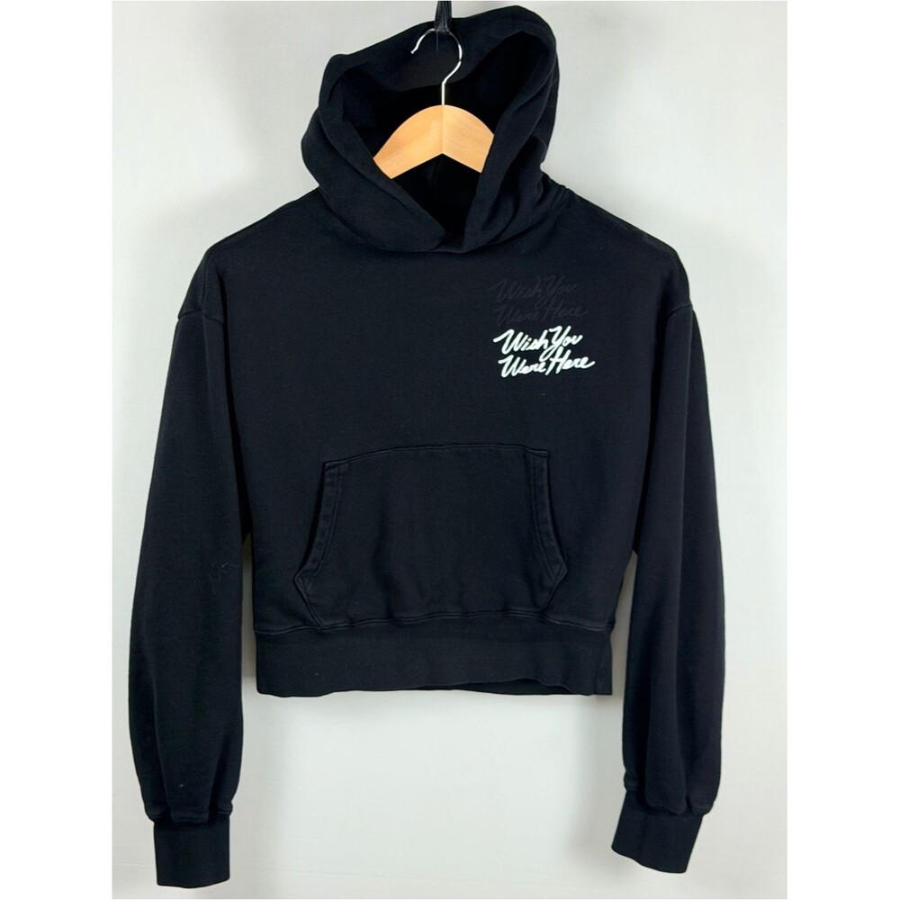 Darc Sport Cropped Hoodie Small Black Wish You Were Here Moth Graphic